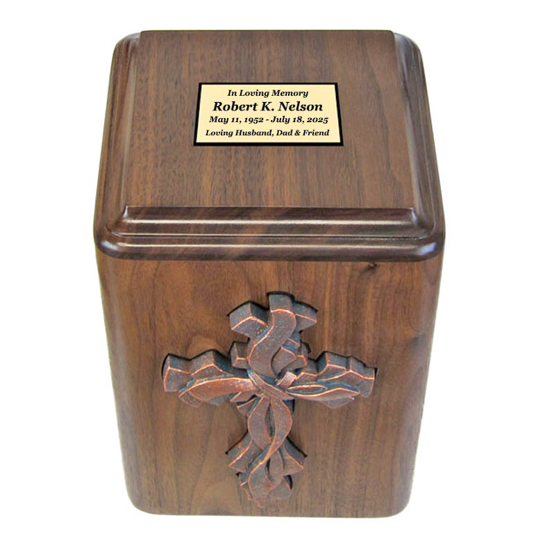 Lashed Cross Walnut Wood Cremation Adult Urn