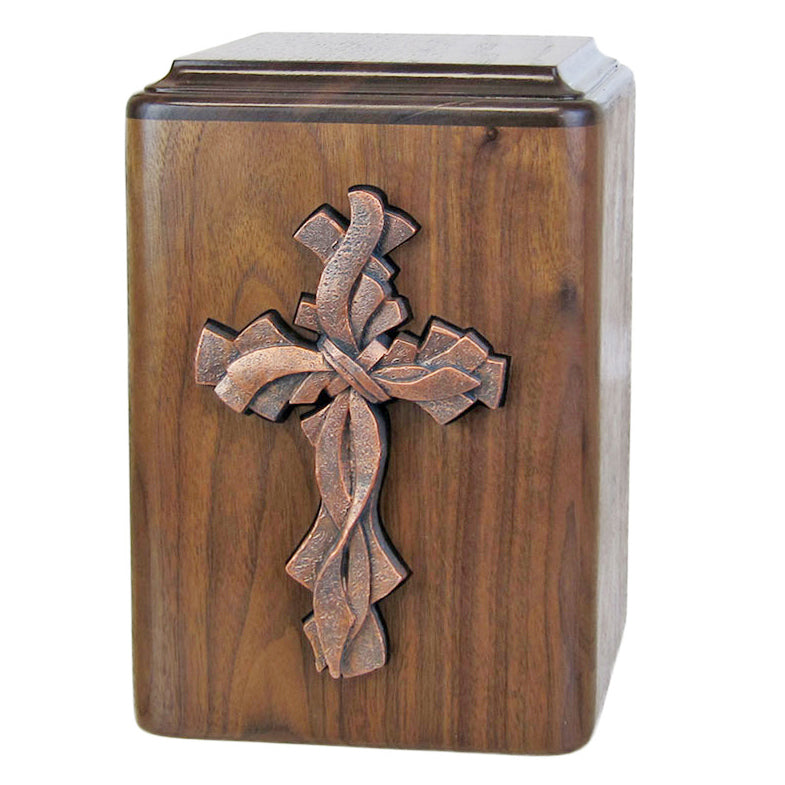 Lashed Cross Walnut Wood Cremation Adult Urn
