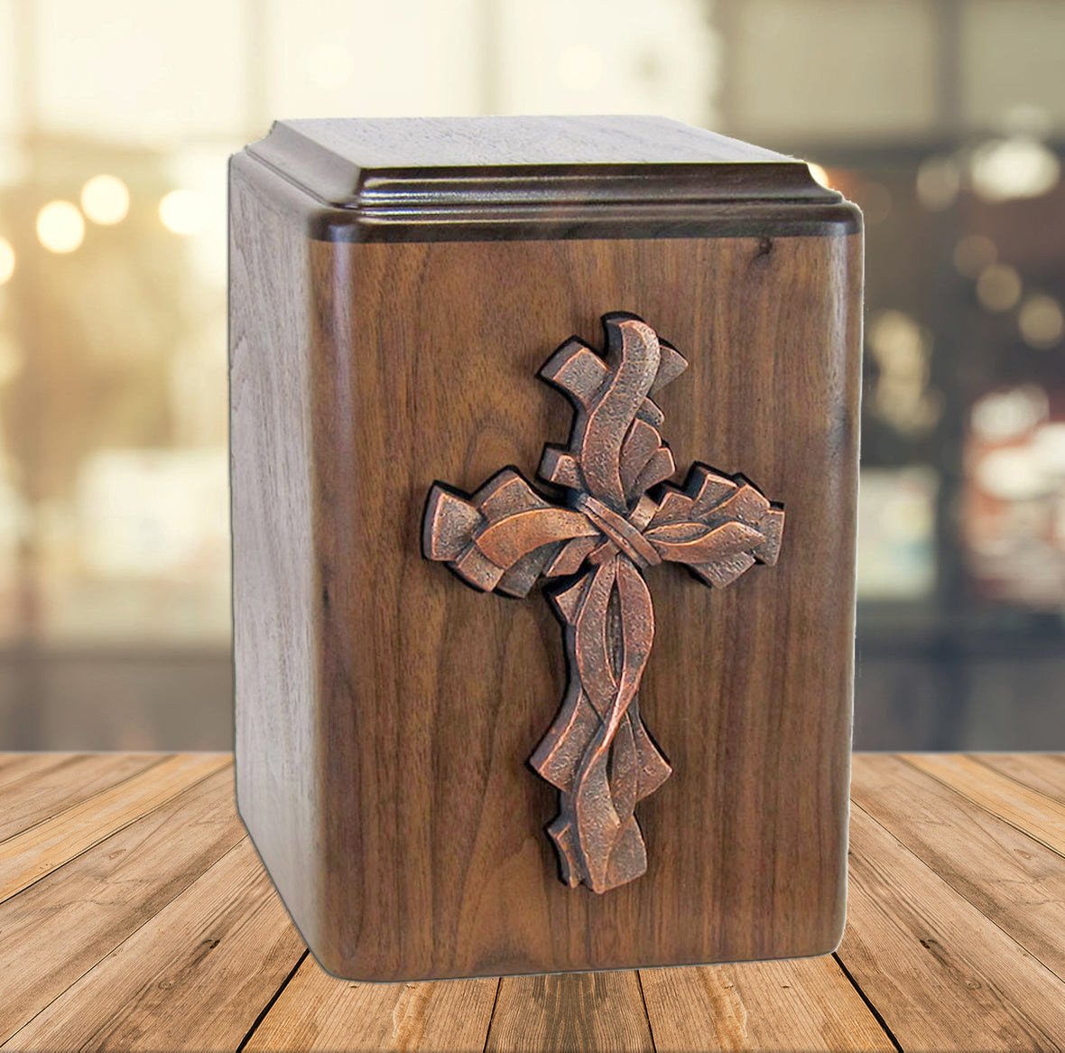 Lashed Cross Walnut Wood Cremation Adult Urn