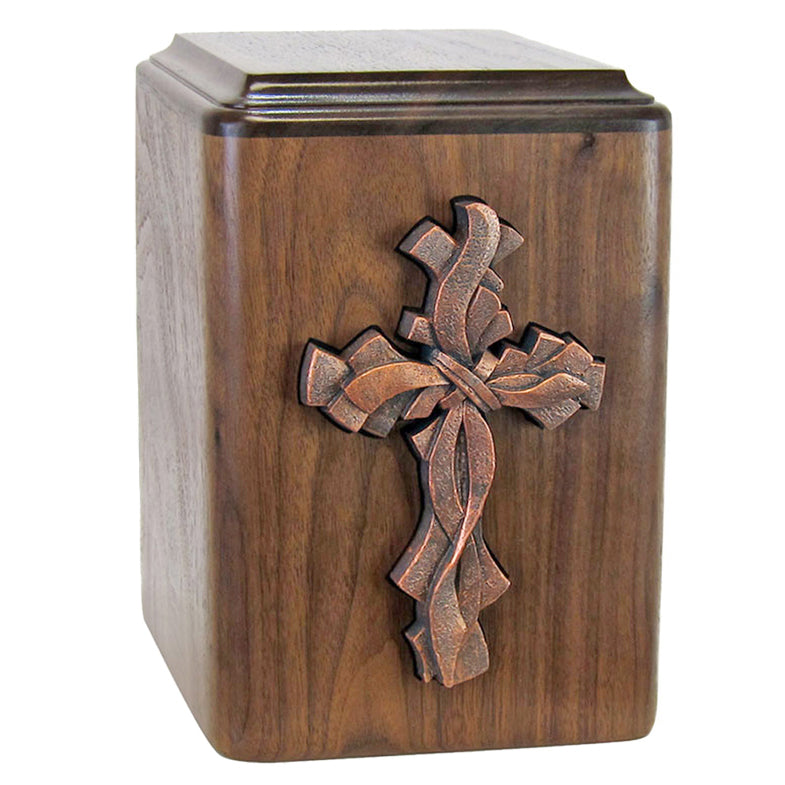 Lashed Cross Walnut Wood Cremation Adult Urn