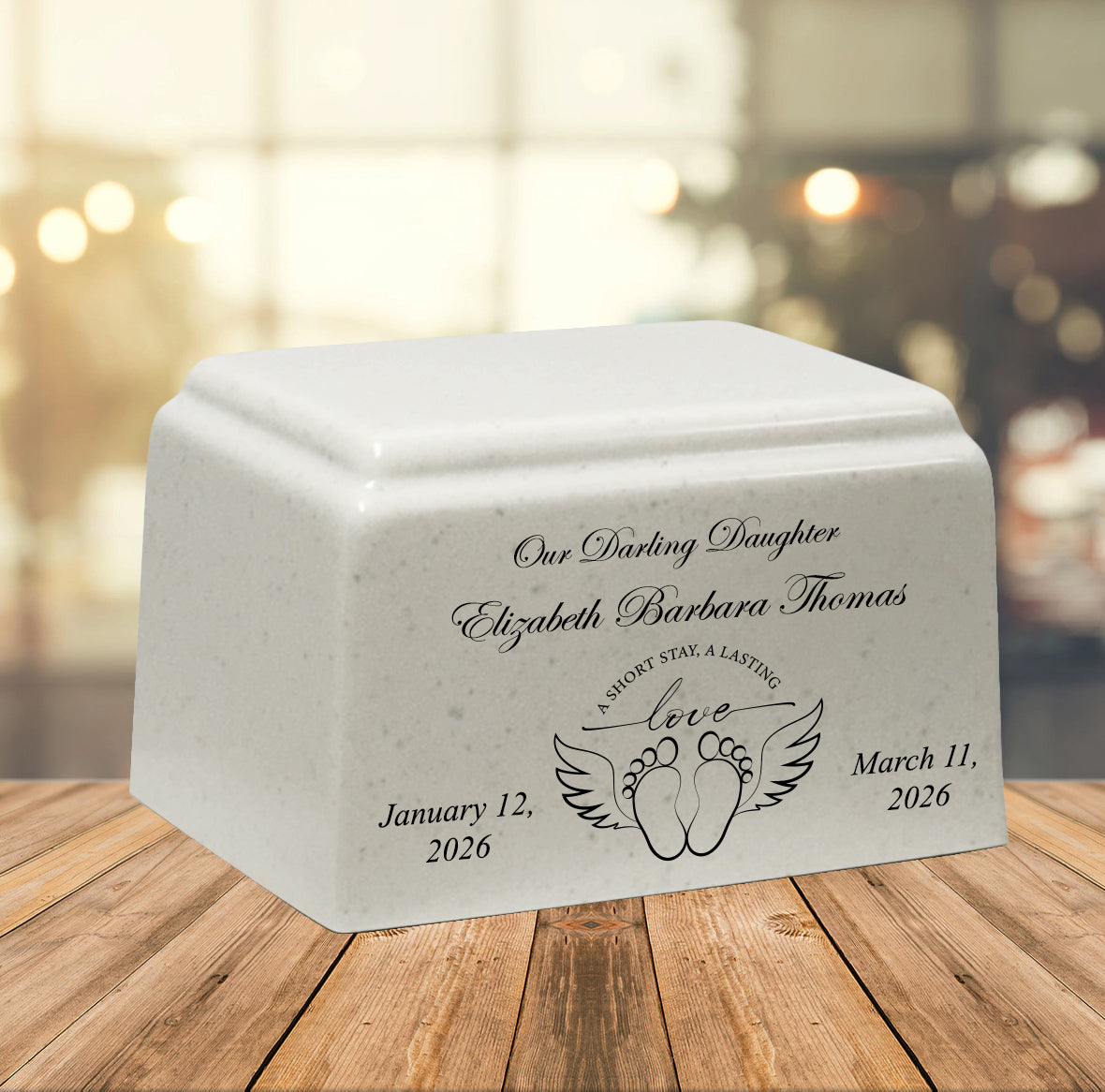 Lasting Love Cultured Marble Cream Baby Urn - Free Engraving