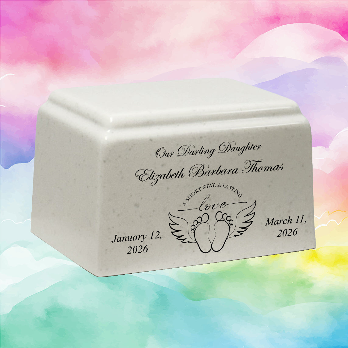 Lasting Love Cultured Marble Cream Baby Urn - Free Engraving