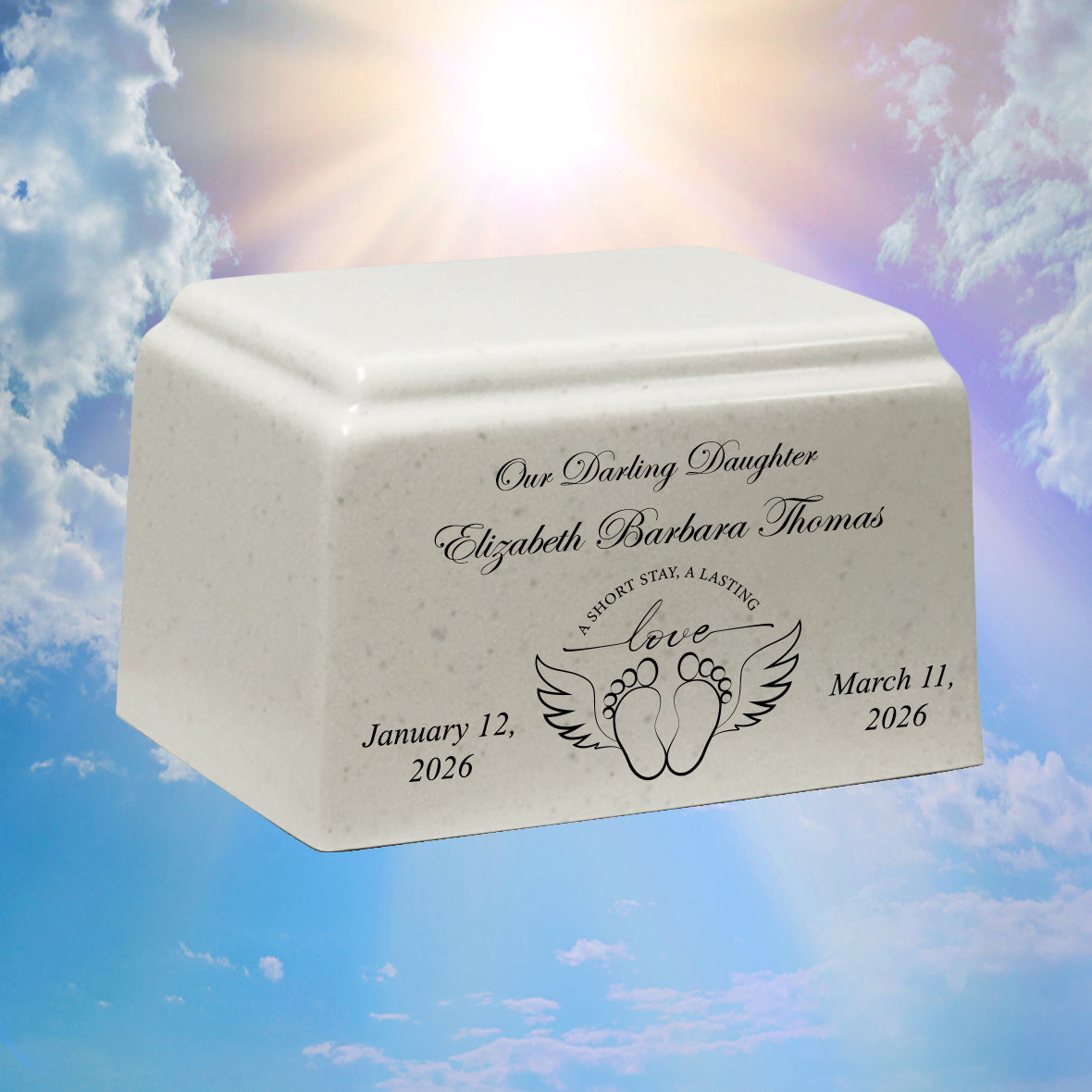 Lasting Love Cultured Marble Cream Baby Urn - Free Engraving