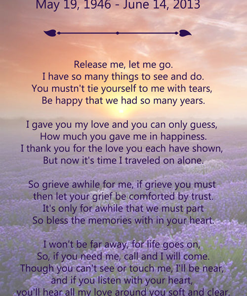 Lavender Fields Poem with Sunset Urn