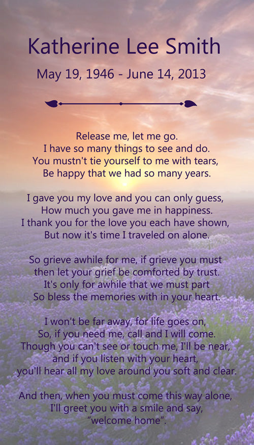 Lavender Fields Poem with Sunset Urn
