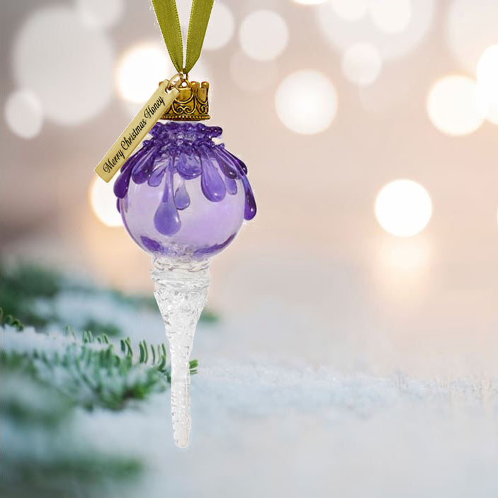 Lavender Snowball Icicle Ornament Keepsake - Love Charms® Option