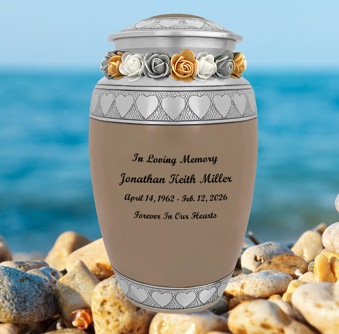 Leather Hearts Pewter Adult Urn - Tribute Wreath™ - Pro Laser Engraving - Burial Vault Option