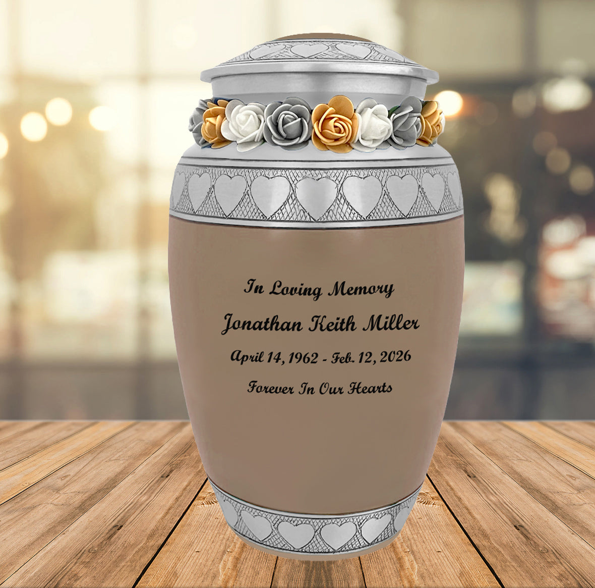 Leather Hearts Pewter Adult Urn - Tribute Wreath™ - Pro Laser Engraving - Burial Vault Option