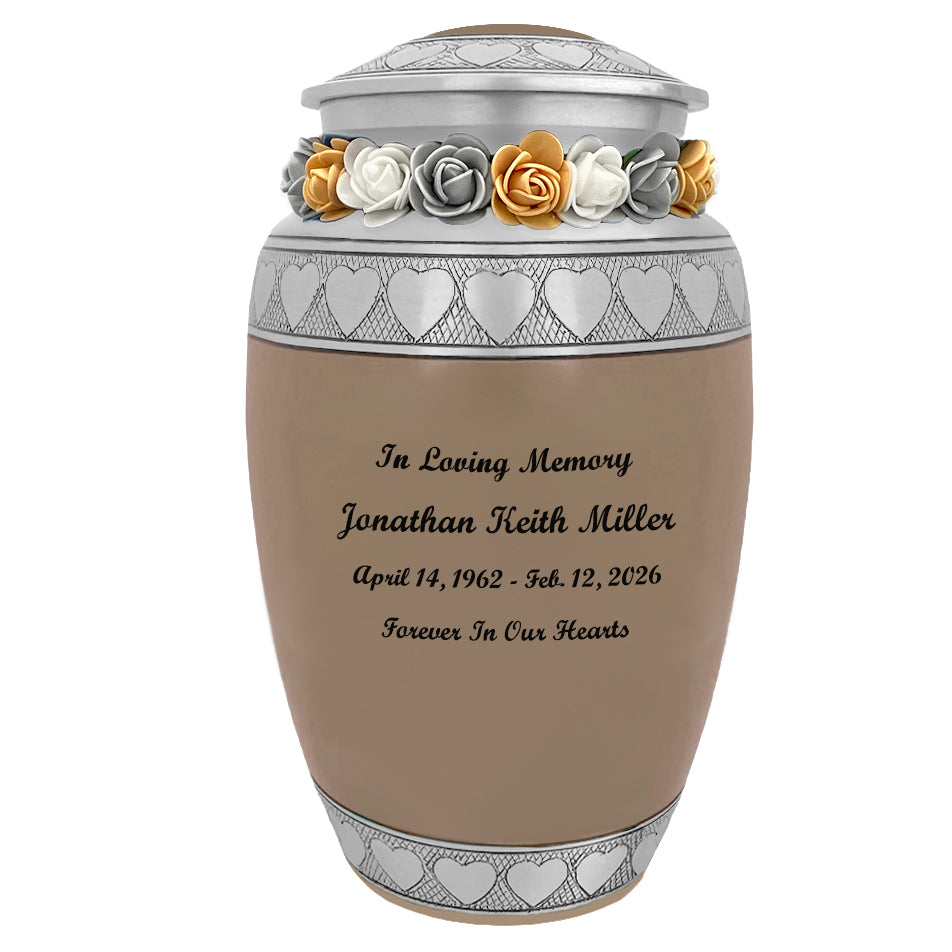 Leather Hearts Pewter Adult Urn - Tribute Wreath™ - Pro Laser Engraving - Burial Vault Option