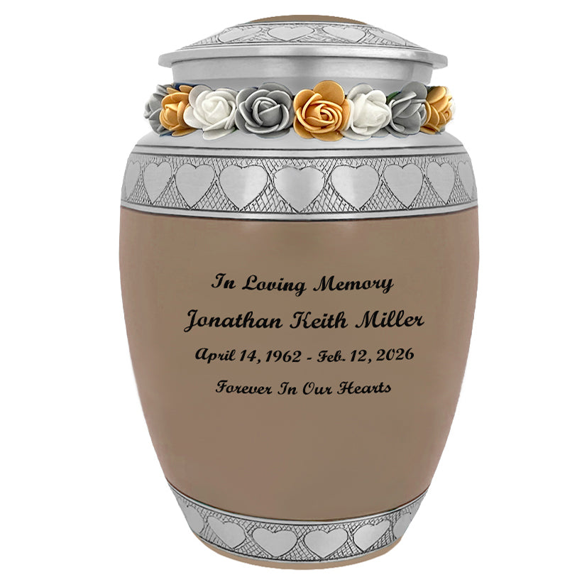 Leather Hearts Pewter Medium Urn - Tribute Wreath™ - Pro Laser Engraving