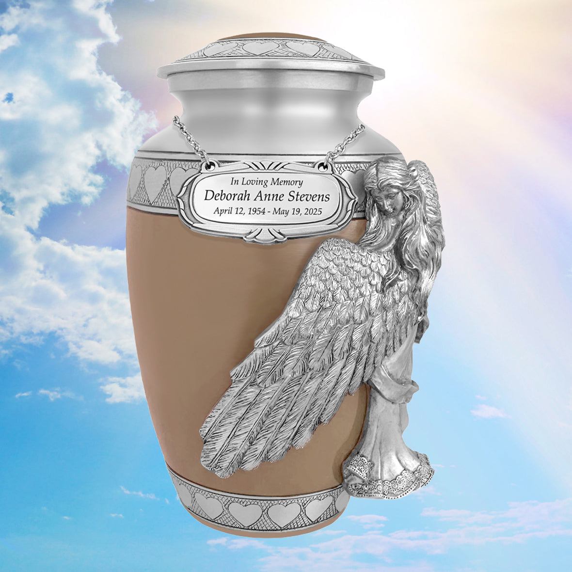 Wings of an Angel Leather Hearts Adult Urn - Pro Laser Engraving - Burial Vault Option