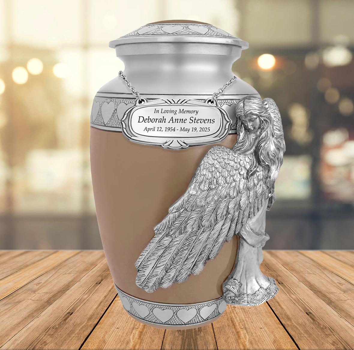 Wings of an Angel Leather Hearts Adult Urn - Pro Laser Engraving - Burial Vault Option