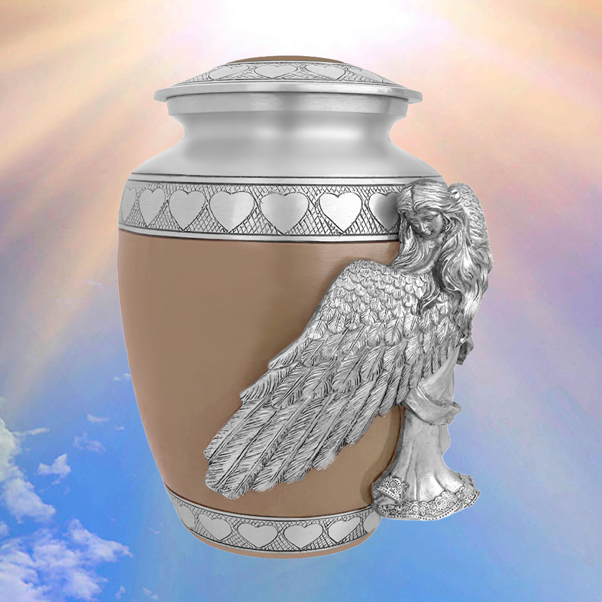 Medium, Youth or Pet Wings of an Angel Leather Hearts Urn - Pro Laser Engraving