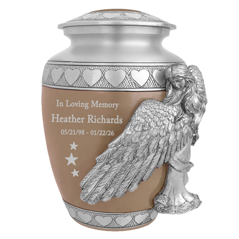 Medium or Youth Wings of an Angel Leather Hearts Urn - Pro Laser Engraving