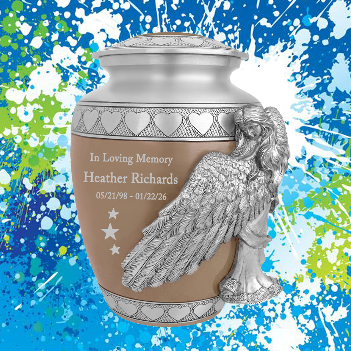 Medium, Youth or Pet Wings of an Angel Leather Hearts Urn - Pro Laser Engraving