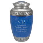 Leaves Of Peace Double Hearts Pewter Blue Urn - Tribute Wreath™ - Pro Diamond Engraving