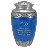 Leaves Of Peace Double Hearts Pewter Blue Urn - Tribute Wreath™ - Pro Diamond Engraving