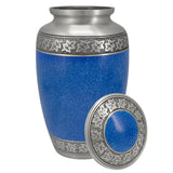 Leaves Of Peace Double Hearts Pewter Blue Urn - Tribute Wreath™ - Pro Diamond Engraving
