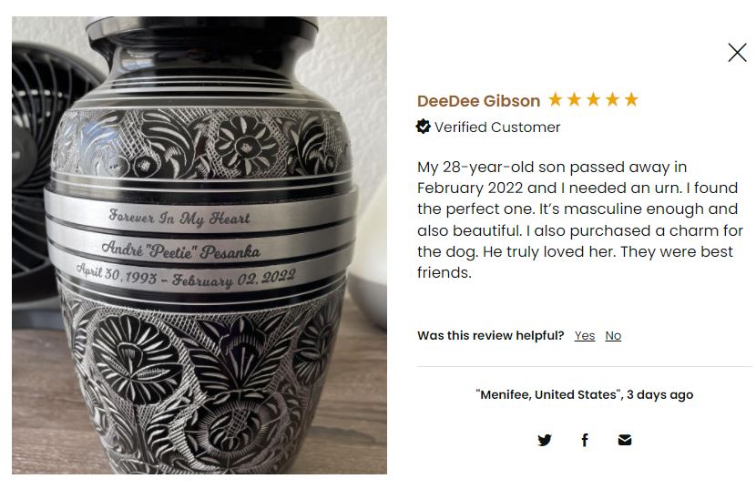 Living Garden Pewter Adult Cremation Urn - Tribute Wreath® - Pro Diamond Engraving