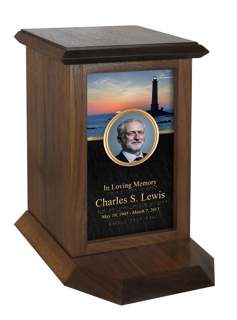 Lighthouse Sunset Photo Braille Urn