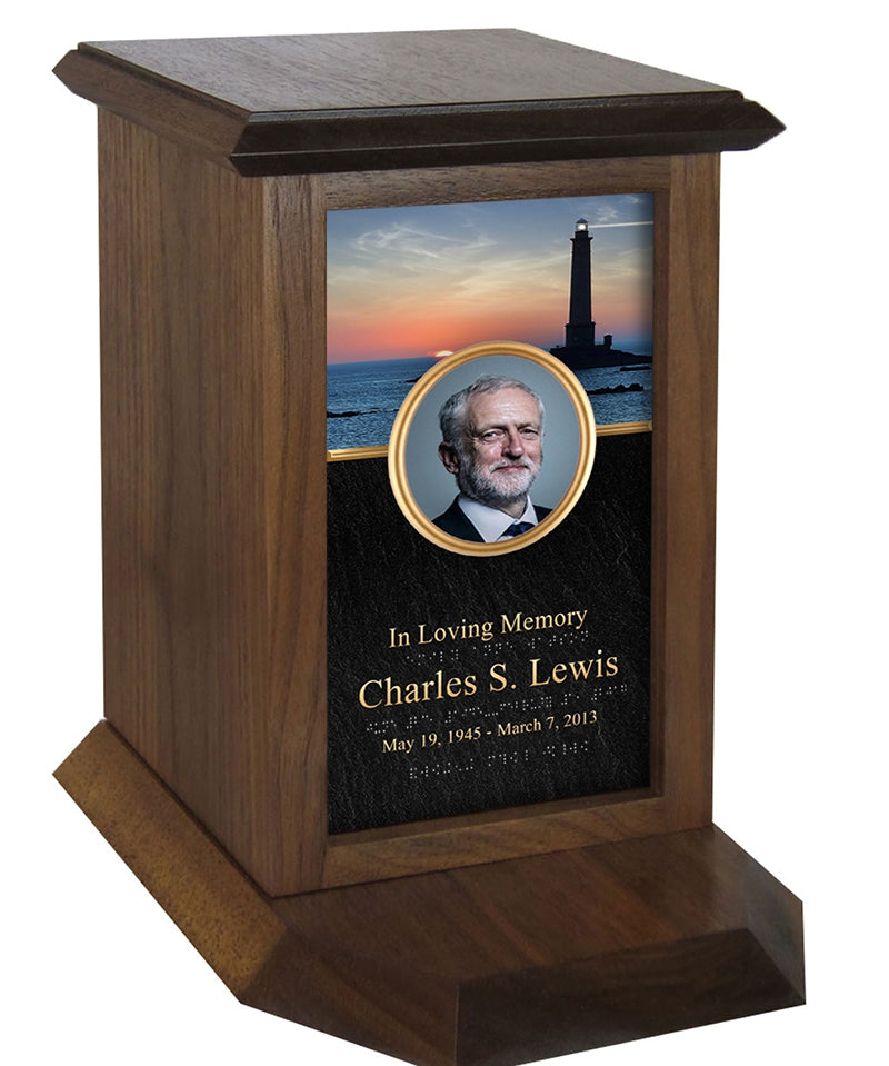Lighthouse Sunset Photo Braille Urn