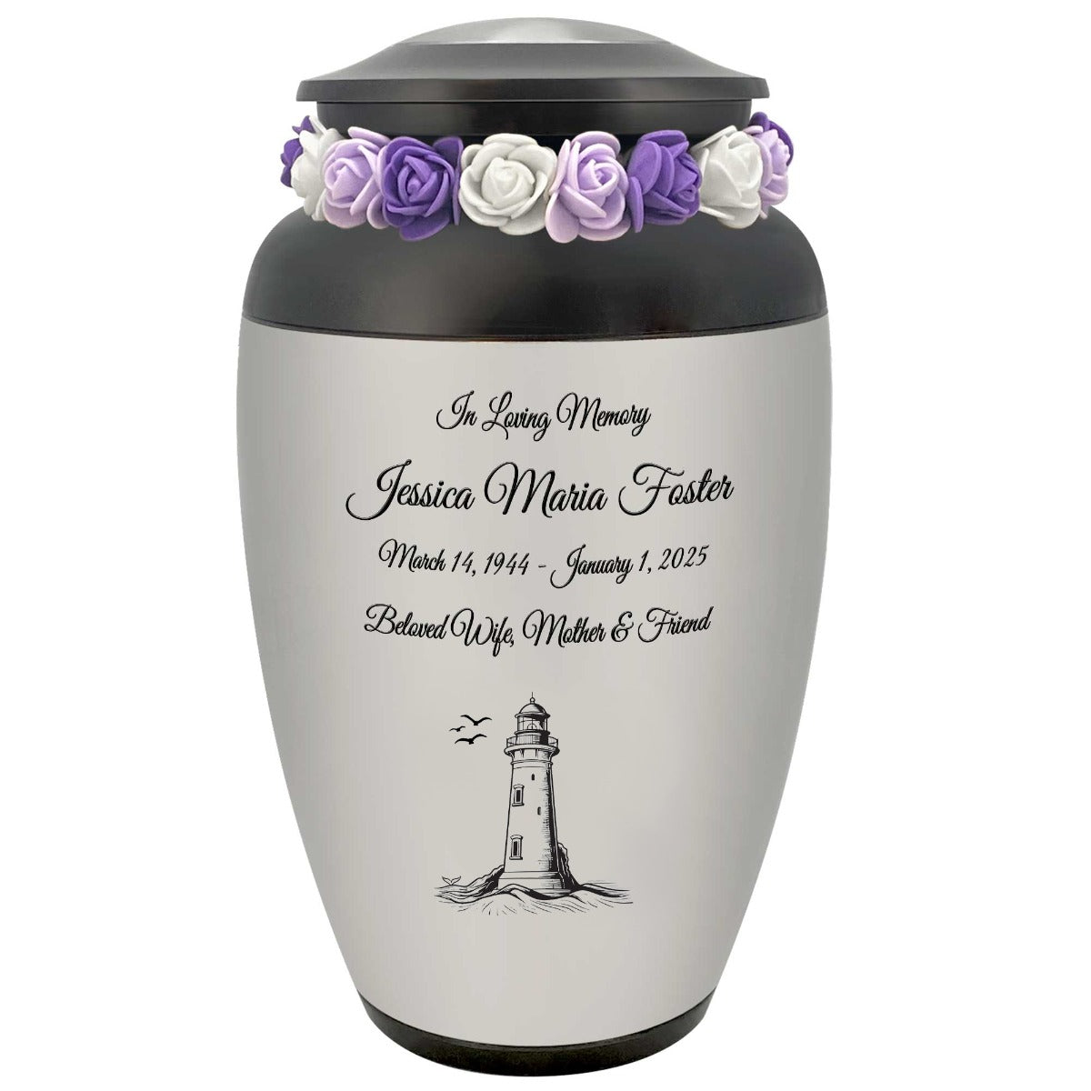 Lighthouse Pewter Adult Cremation Urn - Tribute Wreath® - Pro Personalization - Burial Vault Option
