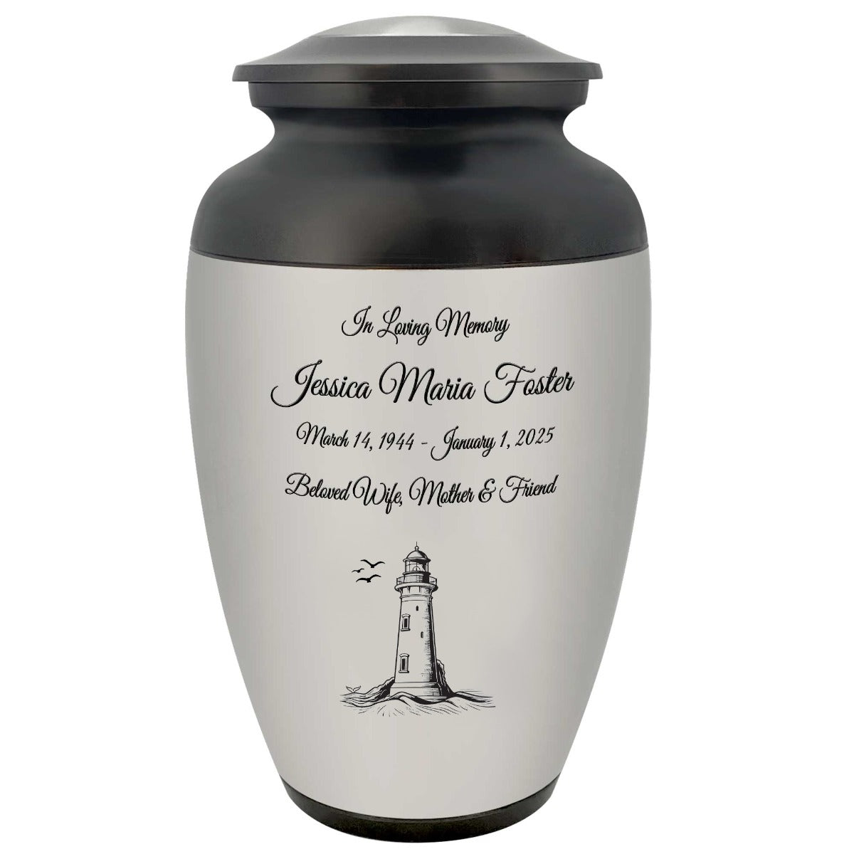 Lighthouse Pewter Adult Cremation Urn - Tribute Wreath™ - Pro Personalization - Burial Vault Option