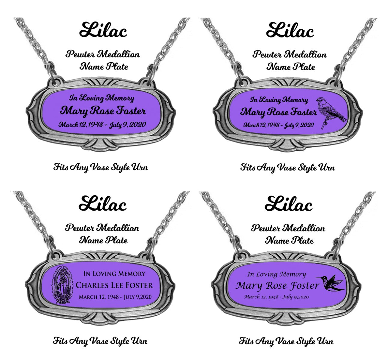 Lilac Pewter Medallion Name Plates - 55 Icon Options