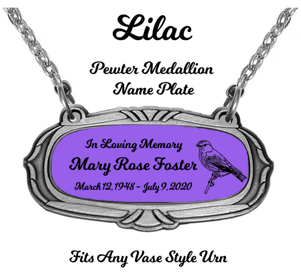 Lilac Pewter Medallion Name Plates - 55 Icon Options