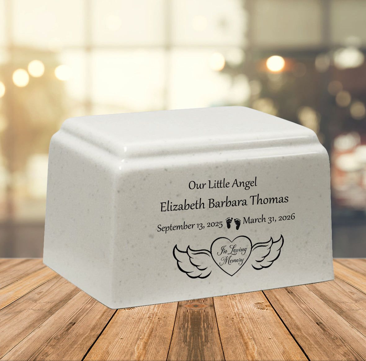 Little Angel Cultured Marble Cream Baby Urn - Free Engraving