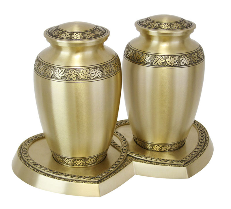 Leaves Of Peace Brass Companion Urns Heart Base