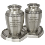 Leaves of Peace Pewter Companion Urns Heart Base Urns for Mom And Dad