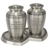 Leaves of Peace Pewter Companion Urns Heart Base Urns for Mom And Dad