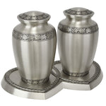 Leaves of Peace Pewter Companion Urns Heart Base Urns for Mom And Dad