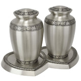 Leaves of Peace Pewter Companion Urns Heart Base Urns for Mom And Dad