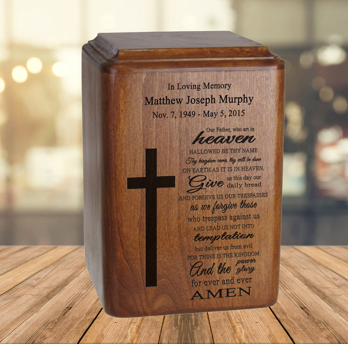 Lord's Prayer Memorial Laser Engraved Urn