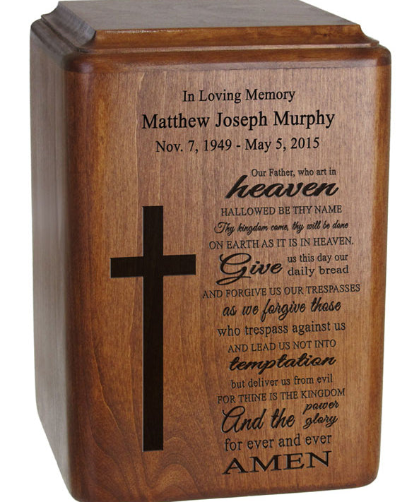 Lord's Prayer Wood Urn