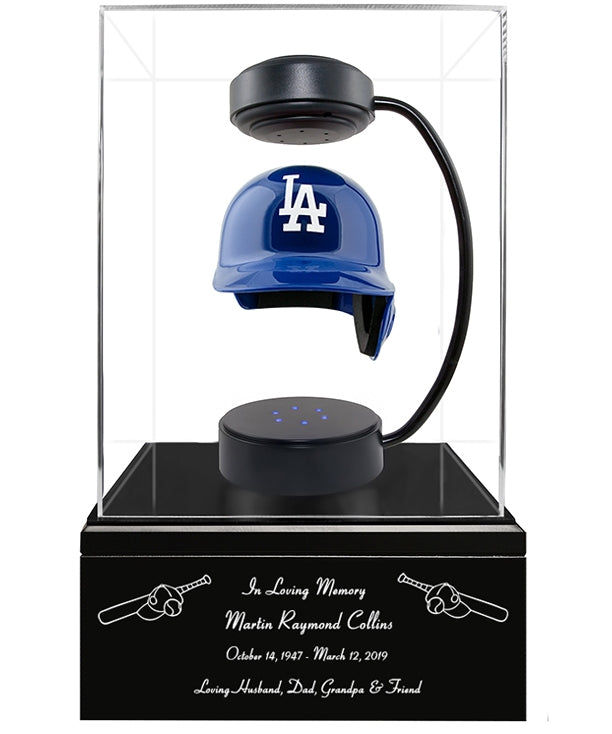 Baseball Cremation Urn & Los Angles Dodgers Hover Helmet Décor