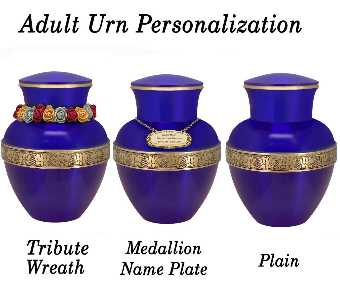 Free Cremation Adult Urn - Shipping Fee Required - Choose Urn Engraving - Burial Vault Option 