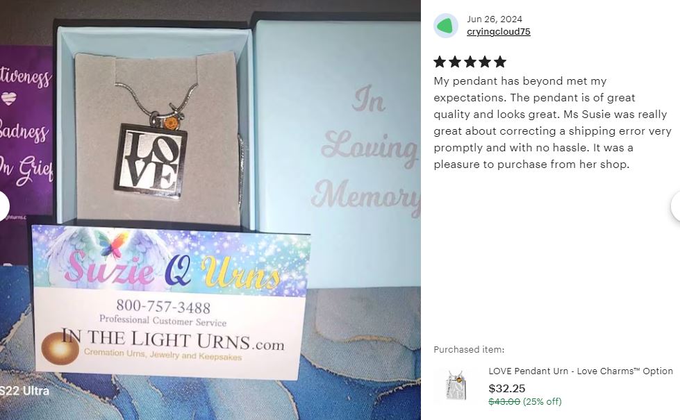 LOVE Pendant Jewelry Urn - Love Charms® Option