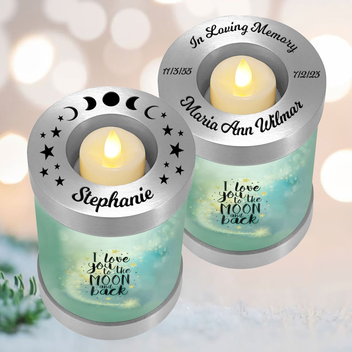 I Love You To The Moon and Back Candle Cremation Urn - Engraving Available - LED Candle Included 