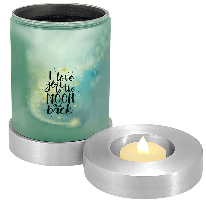 I Love You To The Moon and Back Candle Cremation Urn - Engraving Available - LED Candle Included 