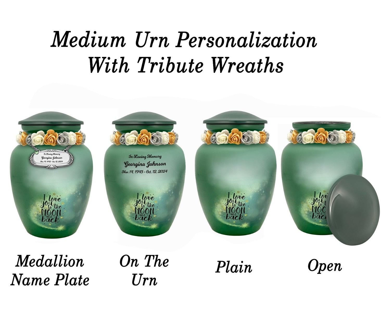 I Love You To The Moon And Back Medium or Adult Cremation Urn - Tribute Wreath™ - Pro Personalization - Burial Vault Option