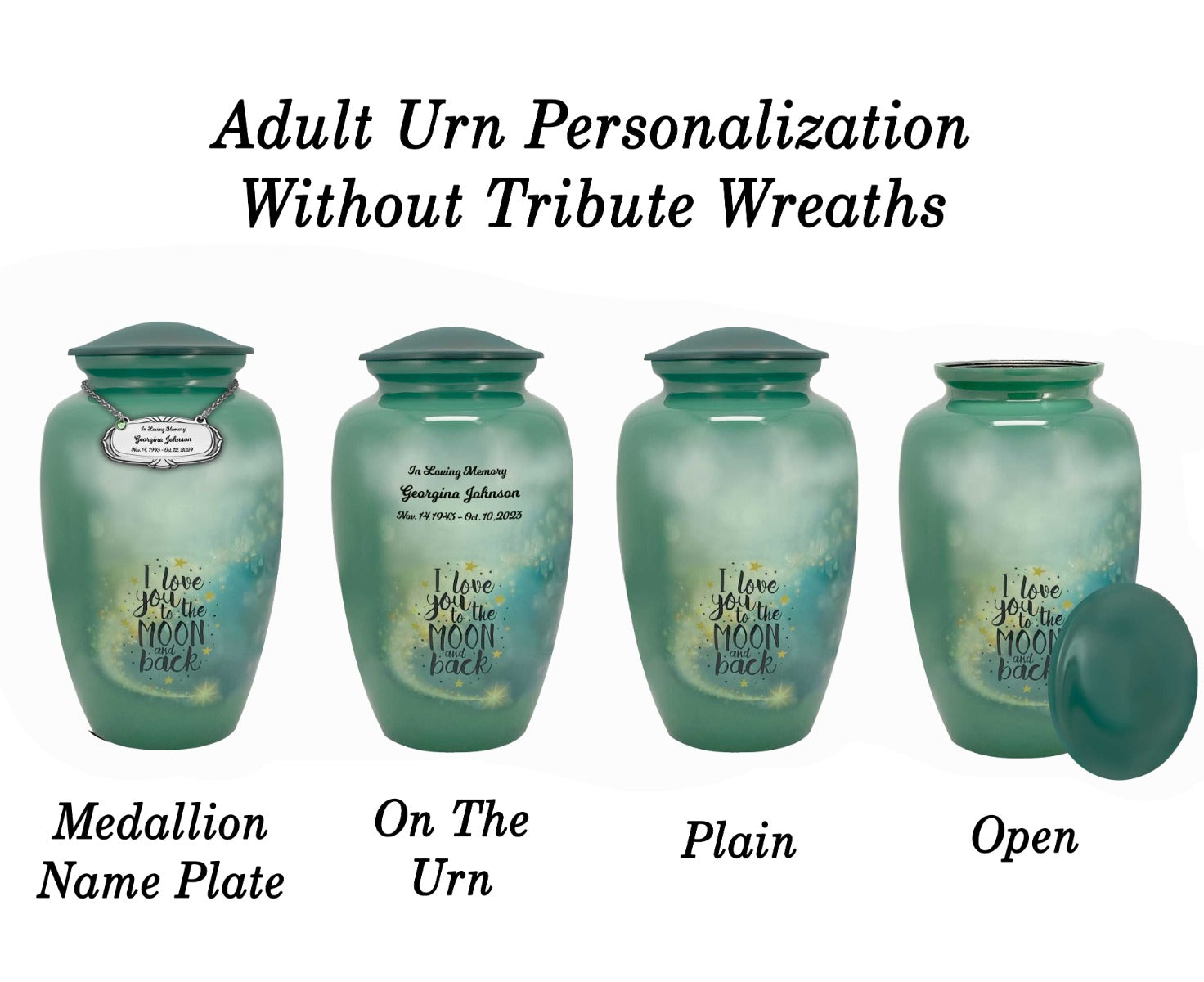 I Love You To The Moon And Back Medium or Adult Cremation Urn - Tribute Wreath™ - Pro Personalization - Burial Vault Option