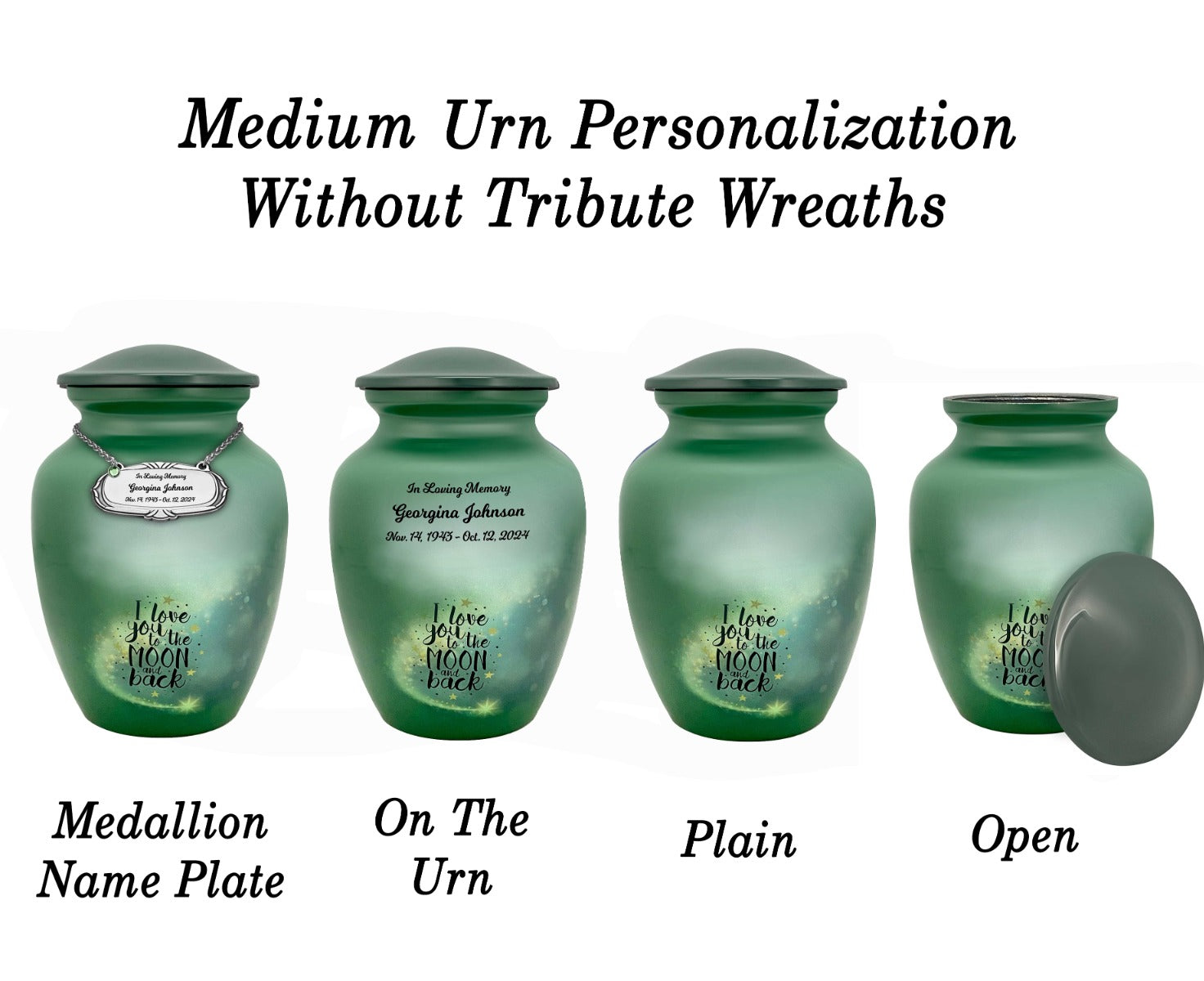 I Love You To The Moon And Back Medium or Adult Cremation Urn - Tribute Wreath™ - Pro Personalization - Burial Vault Option