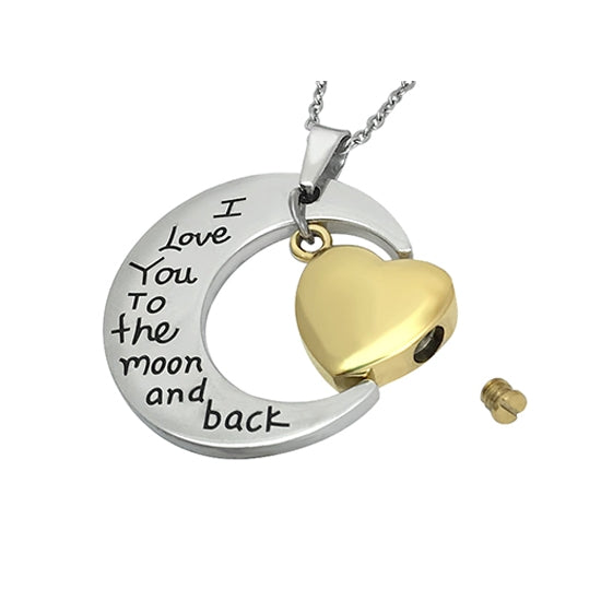 I Love You To The Moon & Back Gold Heart Ash Urn