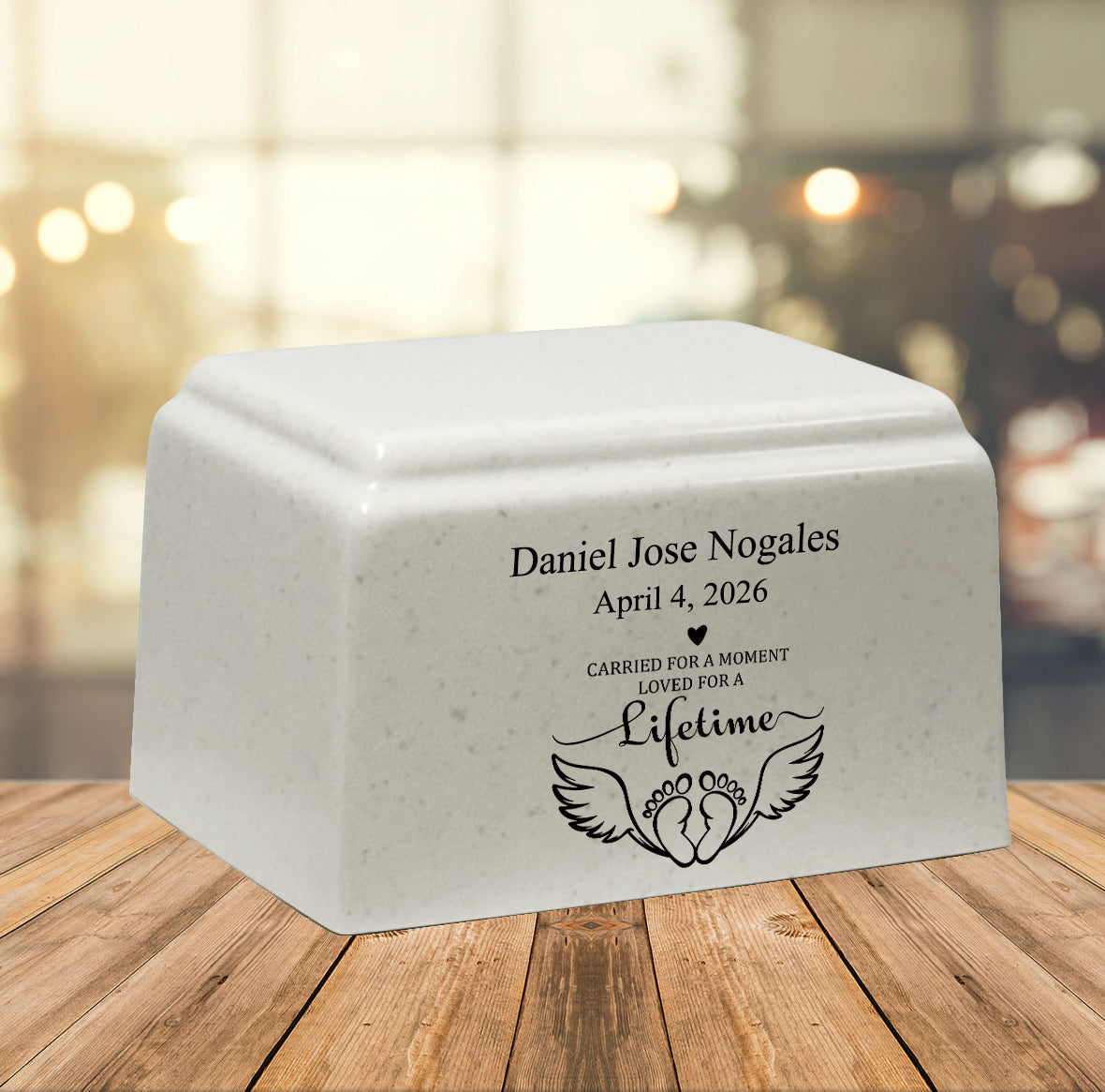 Loved For A Lifetime Cultured Marble Cream Baby Urn - Free Engraving