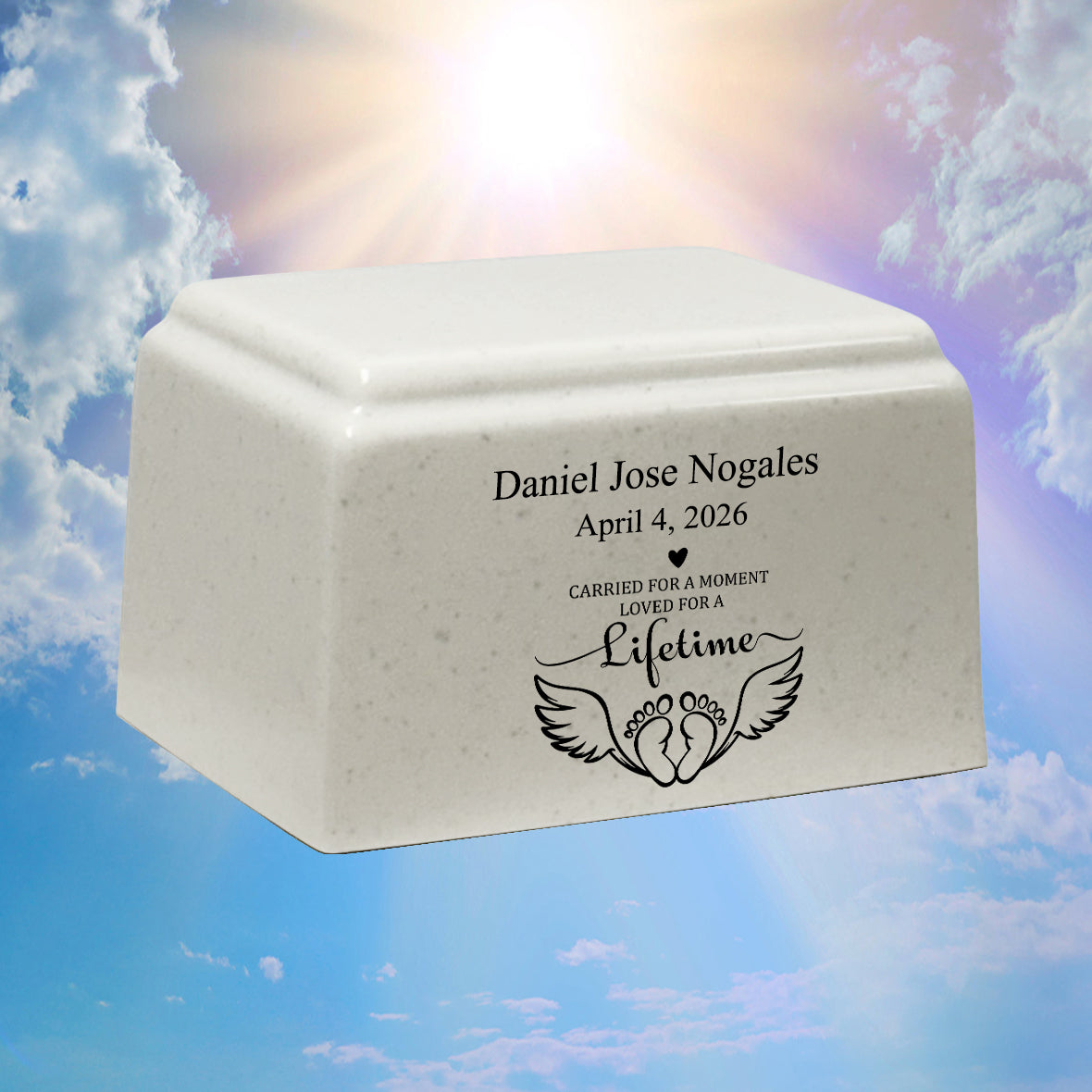 Loved For A Lifetime Cultured Marble Cream Baby Urn - Free Engraving