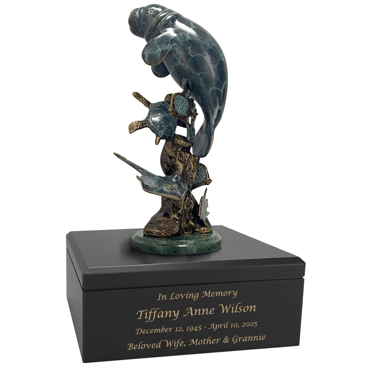 Manatee & Friends Adult Art Wood Fish Cremation Urn – Handmade Wood Urn