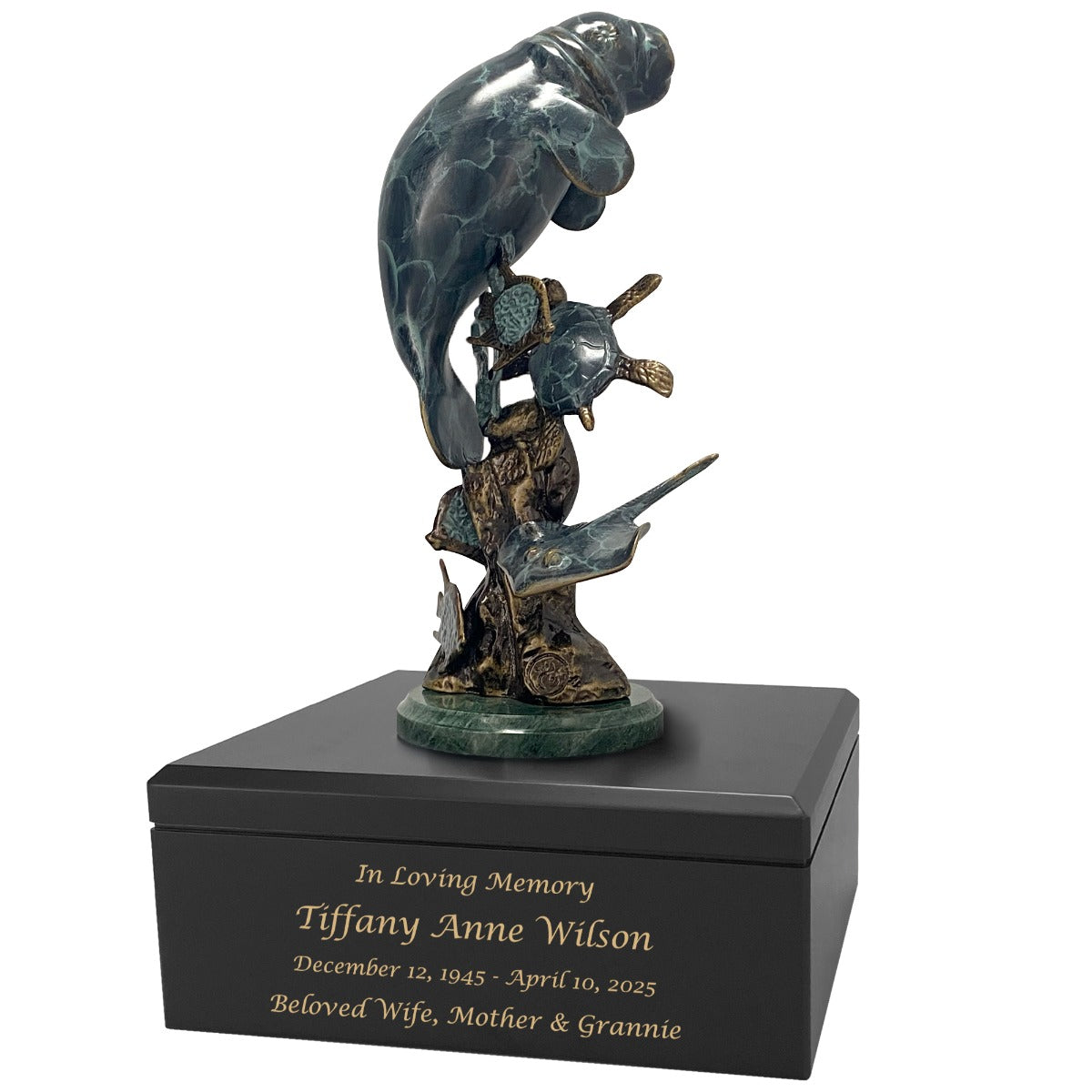 Manatee & Friends Adult Art Wood Fish Cremation Urn – Handmade Wood Urn